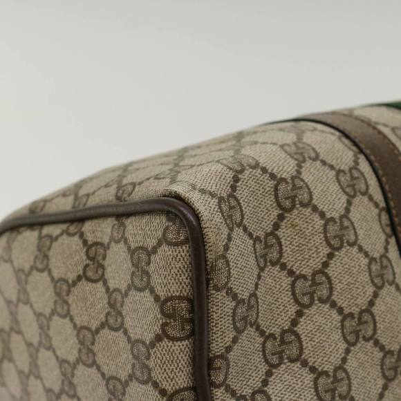 GUCCI GG Canvas Web Sherry Line Boston Bag PVC Leather Beige Green Auth ki3376 - Picture 14 of 16